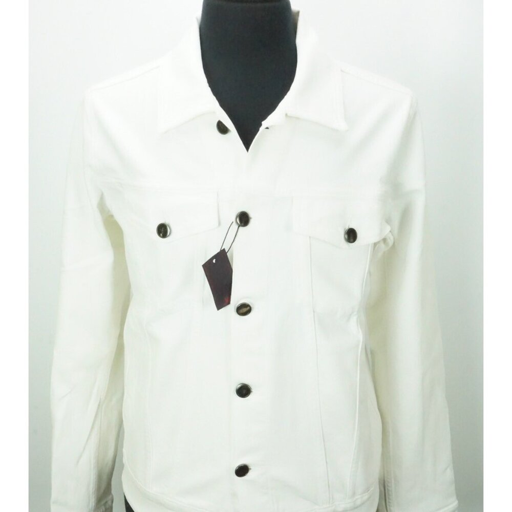Isaia Napoli Cotton Denim White Trucker Coat Jacket Sz 36 us 46R eu Brand New